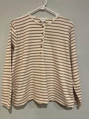 J. Crew Cream and Brown Striped Long-Sleeve Henley